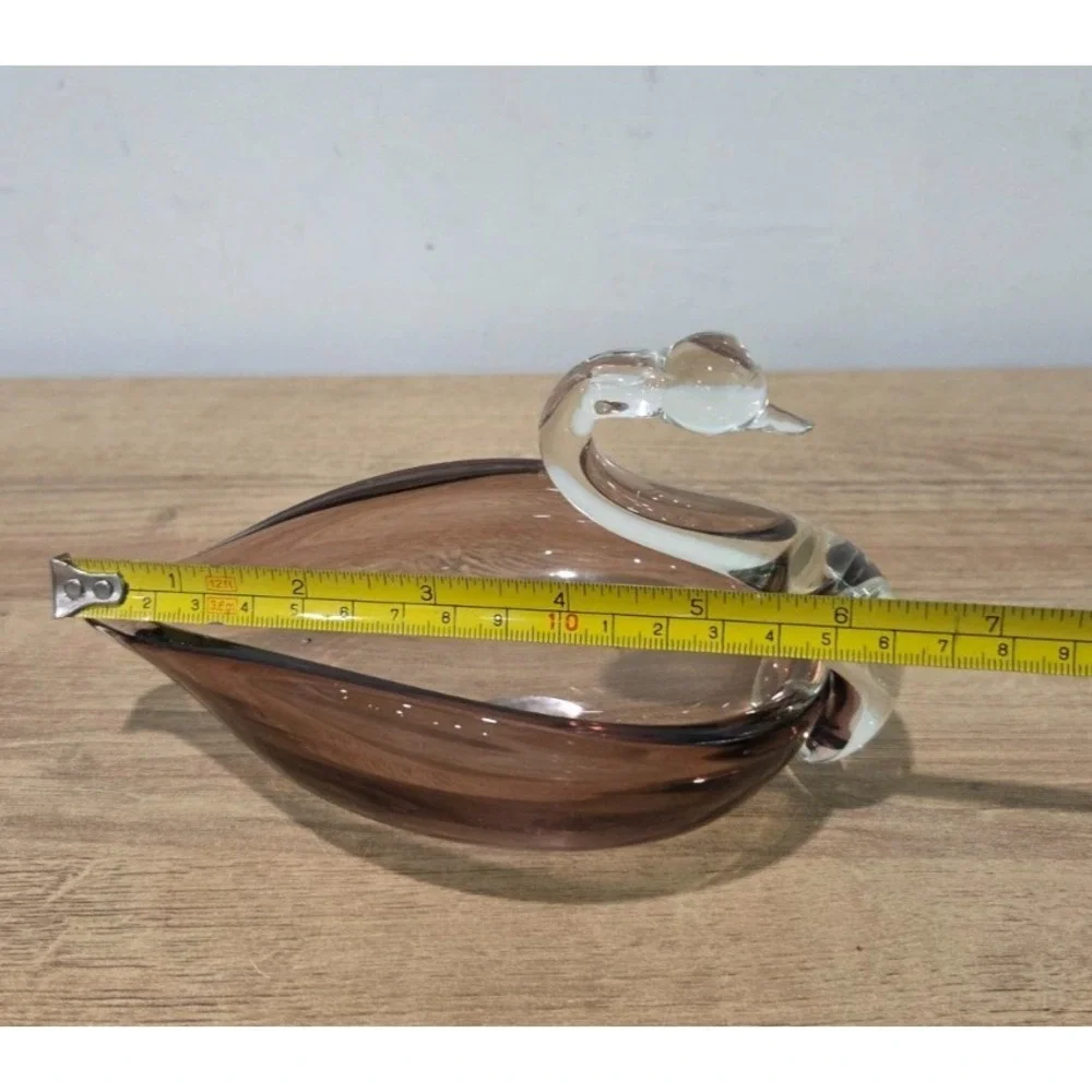 Vintage Duncan Miller Amethyst Purple Glass Swan Candy Trinket Dish MCM 6.5''